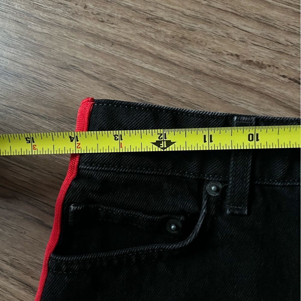 Carmar LF Denim Colin Side Stripe Skirt Black Red Mini Raw Hem Cutoff Size 27 - Picture 6 of 7